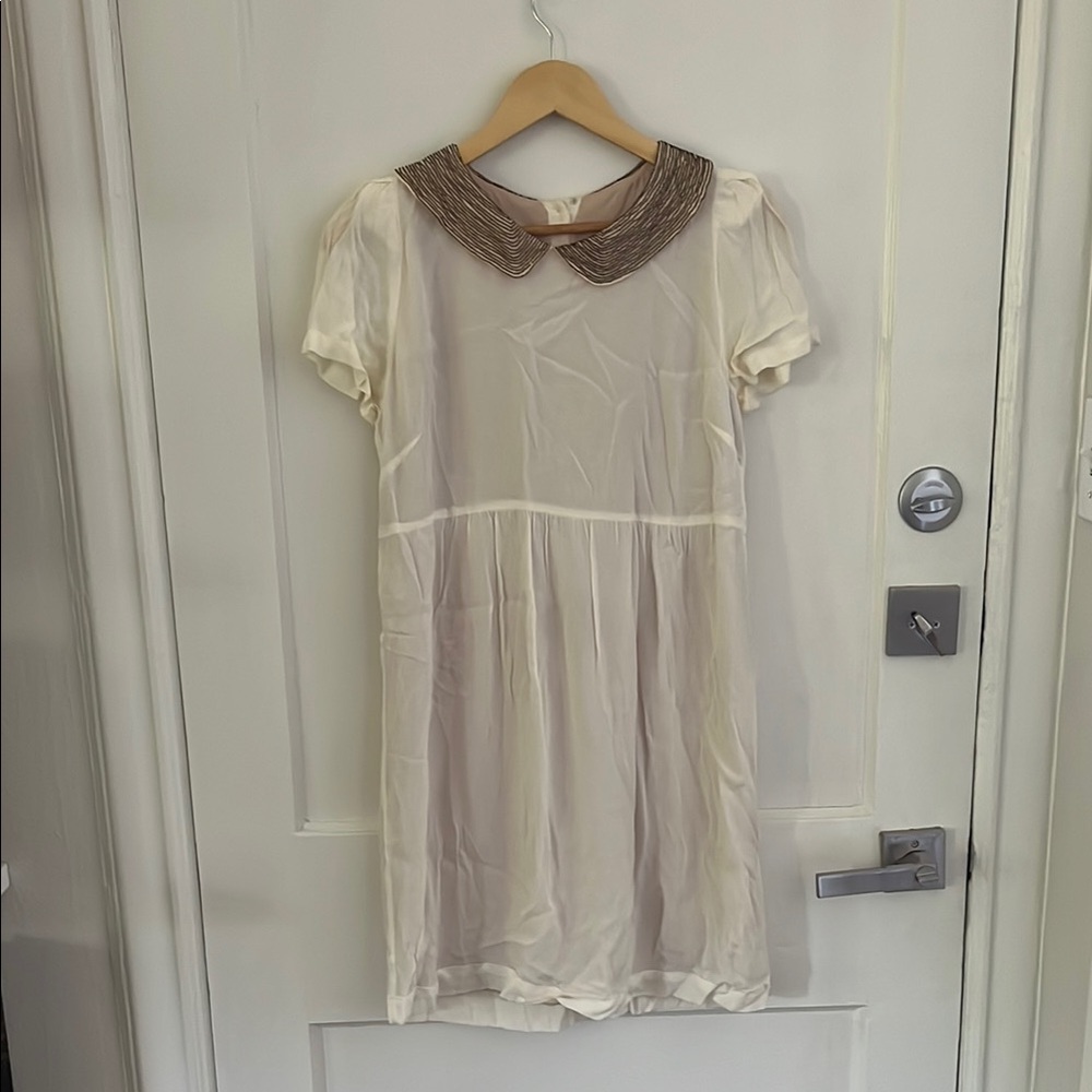 🇫🇷Sandro Cream Dress with Beaded  Peter Pan Collar